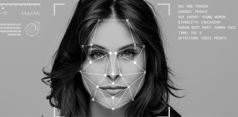 image of woman with biometrics lines on face.