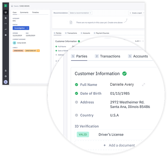 image of jumio dashboard showing customer information