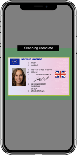 image of mobile device scanning UK drivers license